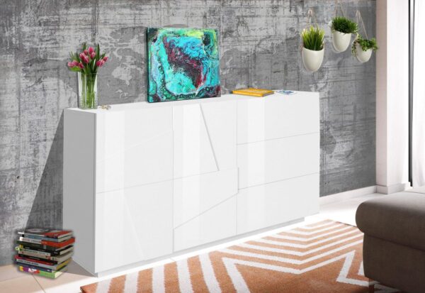 Credenza Ping 140 – 2 ante/3 cassetti – Bianco Lucido