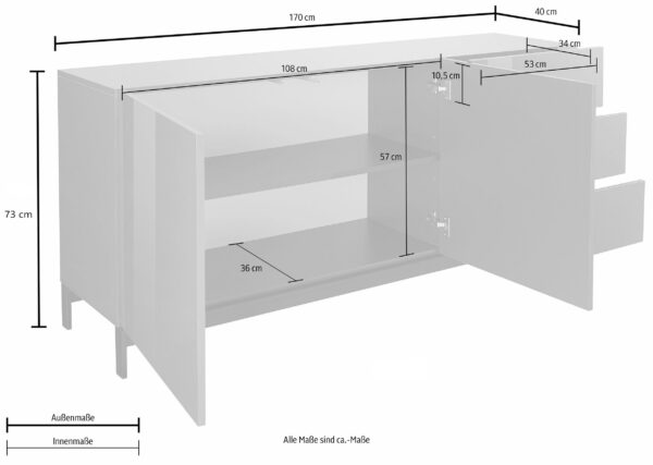 Credenza Metis 170 con piedistallo – 2 anta + 3 cassetti – Bianco Lucido