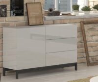 Credenza Metis 110 con piedistallo – 1 anta + 3 cassetti – Bianco Lucido