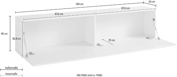 Mobile Porta TV Maruska – 1 anta a ribalta – 180x40x30 – Bianco Lucido