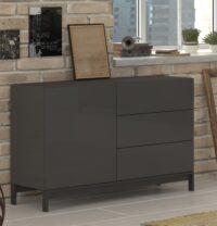 Credenza Metis 110 con piedistallo – 1 anta + 3 cassetti – Antracite Lucido