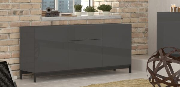 Credenza Metis 170 con piedistallo – 3 ante + 1 cassetto – Antracite Lucido