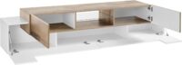 Porta TV New Coro 220 – 2+2 ante con ripiano in vetro – Bianco Lucido/Acero Pereira