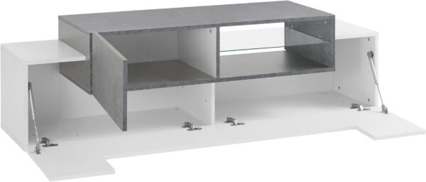 Porta TV New Coro 160 – 2+1 ante con ripiano in vetro – Bianco Lucido/Ardesia