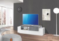 Porta TV New Coro 160 – 2+1 ante con ripiano in vetro – Bianco Lucido/Ardesia