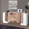 Credenza Pillon 210 – 2+2 ante + 3 cassetti – Bianco Lucido/Acero Pereira