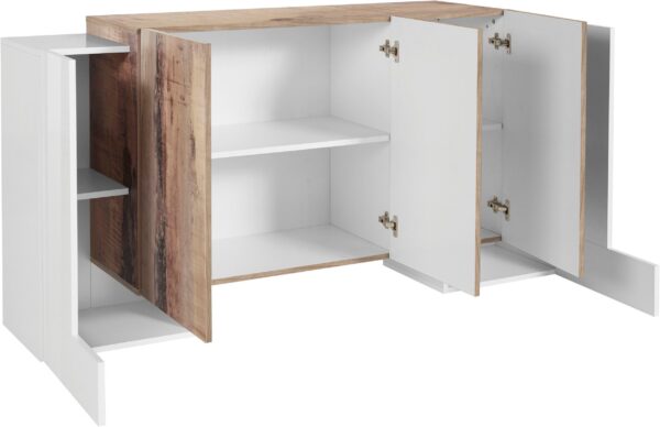 Credenza Pillon 170 – 2 ante + 3 ante – Bianco Lucido/Acero Pereira