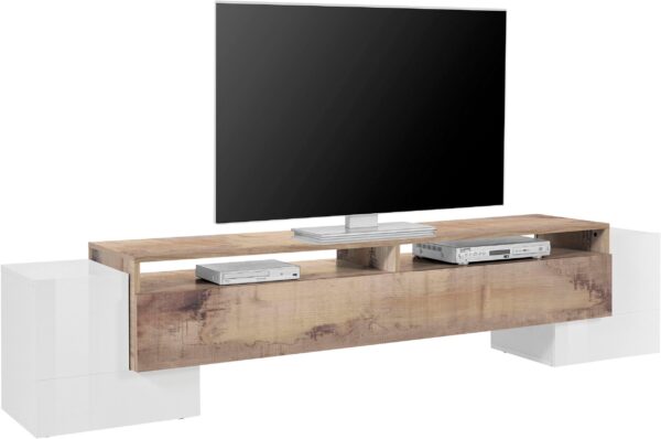 Porta TV Pillon 210 – 2+1 ante – Bianco Lucido/Acero Pereira