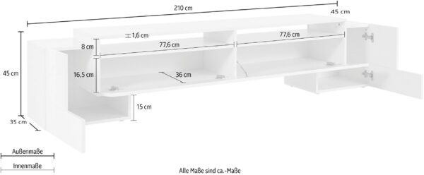 Porta TV Pillon 210 – 2+1 ante – Bianco Lucido