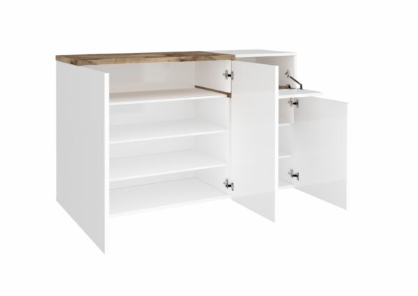 Scarpiera Zet 120 – 3 ante + 1 ribalta – Bianco Lucido/Acero Pereira