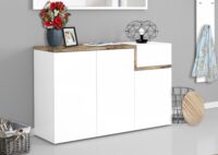 Scarpiera Zet 120 – 3 ante + 1 ribalta – Bianco Lucido/Acero Pereira