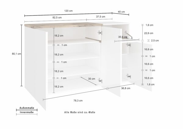 Scarpiera Zet 120 – 3 ante + 1 ribalta – Bianco Lucido/Acero Pereira