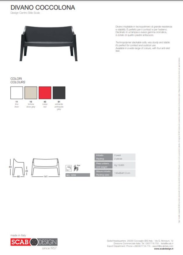 SET DUE DIVANO COCCOLONA TECNOPOLIMERO SCAB DESIGN
