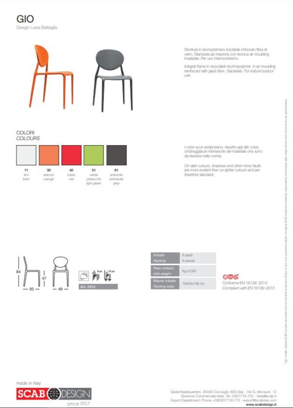 SET 6 SEDIE GIO TECNOPOLIMERO SCAB DESIGN