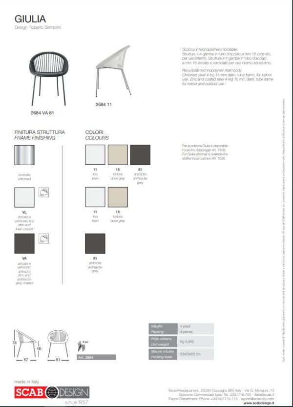SET 4 SEDIE GIULIA TECNOPOLIMERO SCAB DESIGN