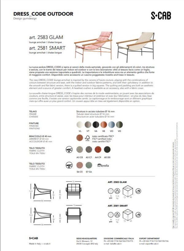 SEDUTA DRESS CODE SMART PER OUTDOOR MADE IN ITALY SCAB DESIGN