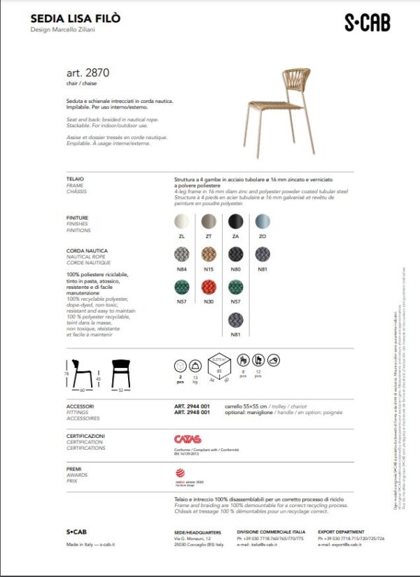 SET DA DUE SEDIA LISA FILÒ CORDA NAUTICA MADE IN ITALY SCAB DESIGN