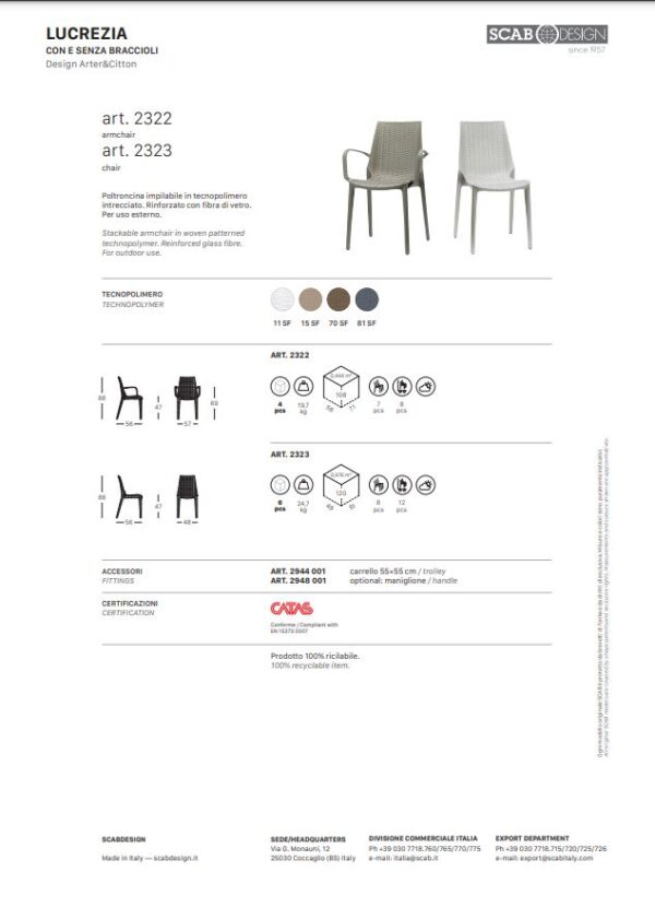 SET SEI SEDIE LUCREZIA TECNOPOLIMERO SCAB DESIGN MADE IN ITALY