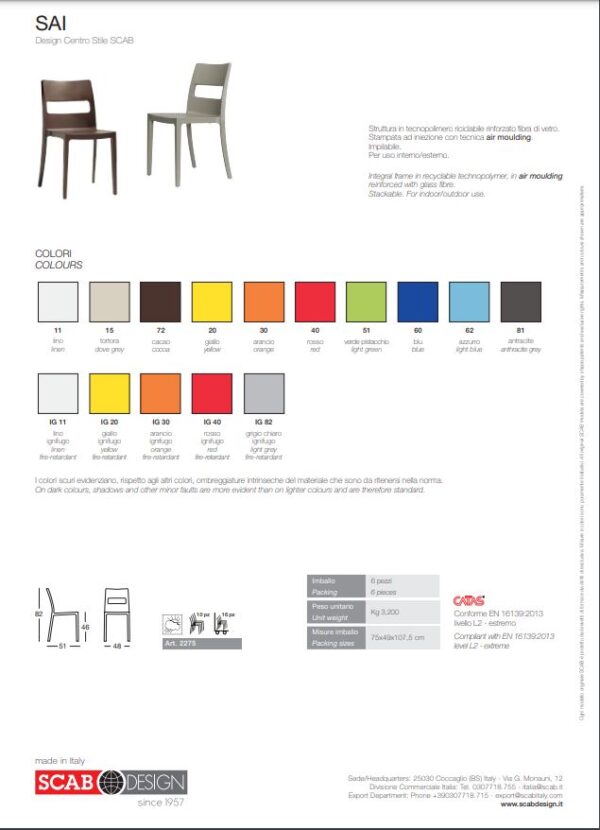 SET SEI SEDIE SAI TECNOPOLIMERO SCAB DESIGN MADE IN ITALY