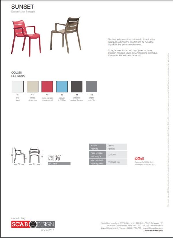SET DA 4 SEDIA SUNSET TECNOPOLIMERO SCAB DESIGN MADE IN ITALY