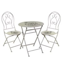 Tavolo metallo bianco anticato tondo con 2 sedie cm ø60h70,5