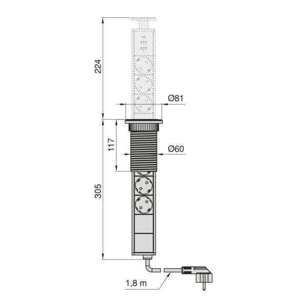 Multiconnettore estraibile Vertikal A+C, EU, Verniciato alluminio, Tecnoplastica e Alluminio.
