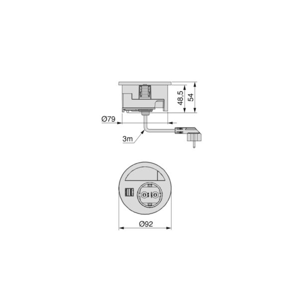 Multiconnettore Circle 80, Verniciato nero, Tecnoplastica.