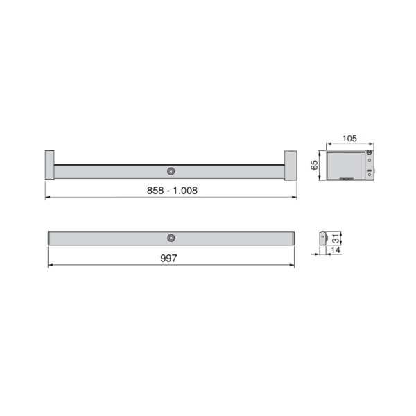 Barra appendiabili per armadi Castor con luce LED, batteria rimovibile e sensore di movimento, 1.008, Anodizzato opaco.