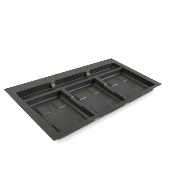Base Recycle per contenitori per cassetti da cucina, 3 cavità, Plastica grigio antracite, Tecnoplastica.