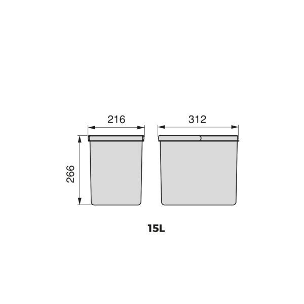 Contenitori per cassetti da cucina Recycle, Altezza 266, 2x15, Plastica grigio antracite, Tecnoplastica.