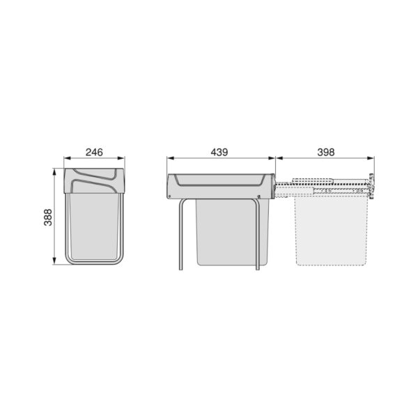 Pattumiera per raccolta differenziata 20L Recycle per cucina, fissaggio inferiore, estrazione manuale. Plastica grigio antracite