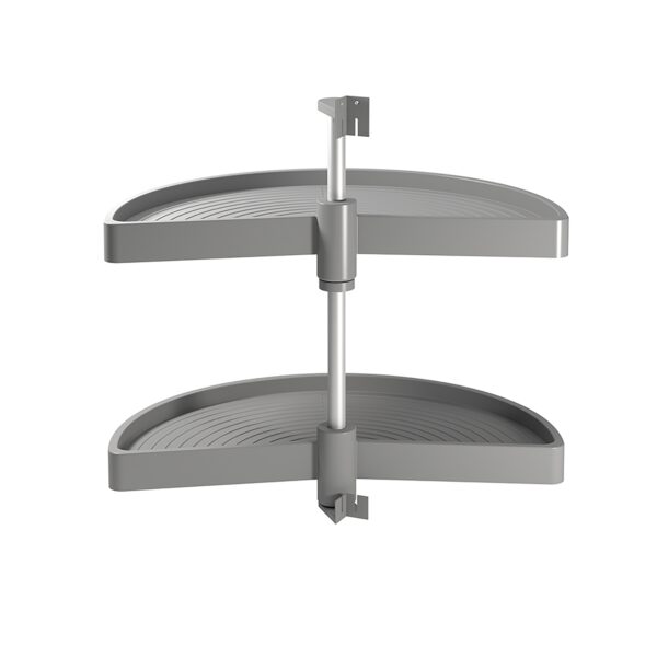 Coppia di cestelli girevoli Shelvo semicircolare, 800, Plastica grigia, Tecnoplastica e Alluminio.
