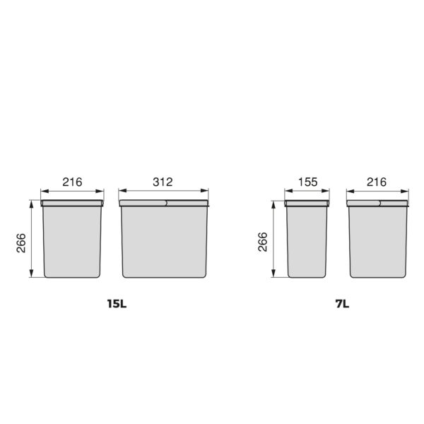 Contenitore per cassetti da cucina Recycle, Altezza 266, 1x15 + 2x7, Plastica grigio antracite, Tecnoplastica.