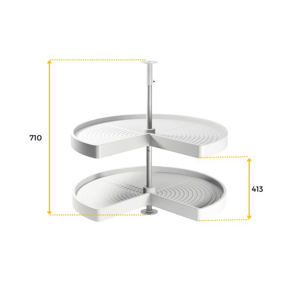 Coppia di cestelli girevole Shelvo 3/4, 800, Plastica bianca, Tecnoplastica e Alluminio.