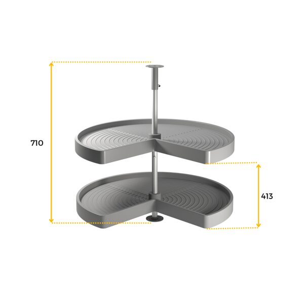 Coppia di cestelli girevole Shelvo 3/4, 800, Plastica grigia, Tecnoplastica e Alluminio.