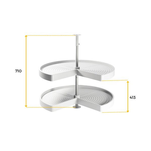 Coppia di cestelli girevole Shelvo 3/4, 900, Plastica bianca, Tecnoplastica e Alluminio.