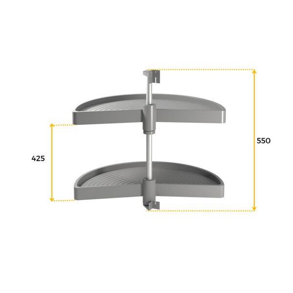 Coppia di cestelli girevoli Shelvo semicircolare, 800, Plastica grigia, Tecnoplastica e Alluminio.