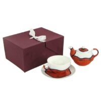 Teiera con tazza decoro bambu' arancione tazza e teiera