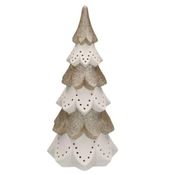 Albero ceramica bianco oro con led cm ø14h29