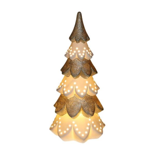 Albero ceramica bianco oro con led cm ø14h29