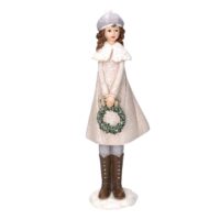 Statua resina bambina con ghirlanda bianco cm 8x12h31,5