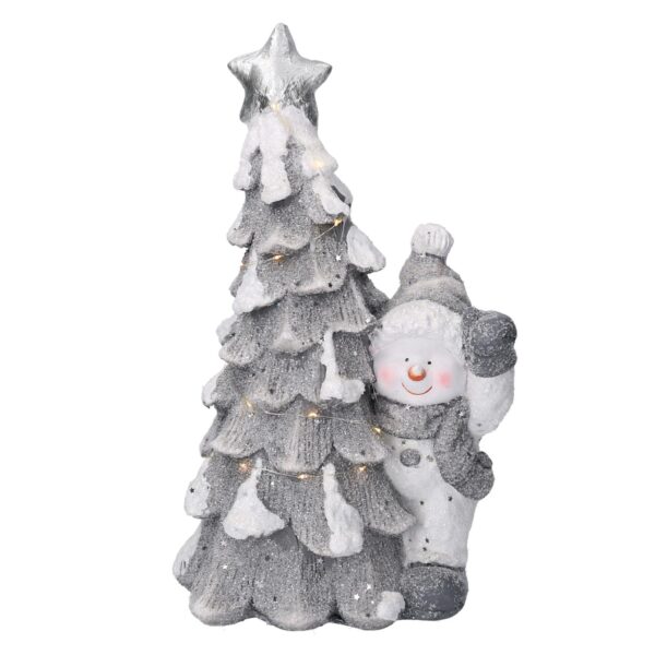 Albero resina led con pupazzo di neve bianco cm 26x17,5h44