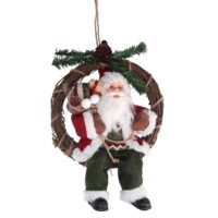 Babbo natale tessuto su ghirlanda verdee rosso cmh32/49