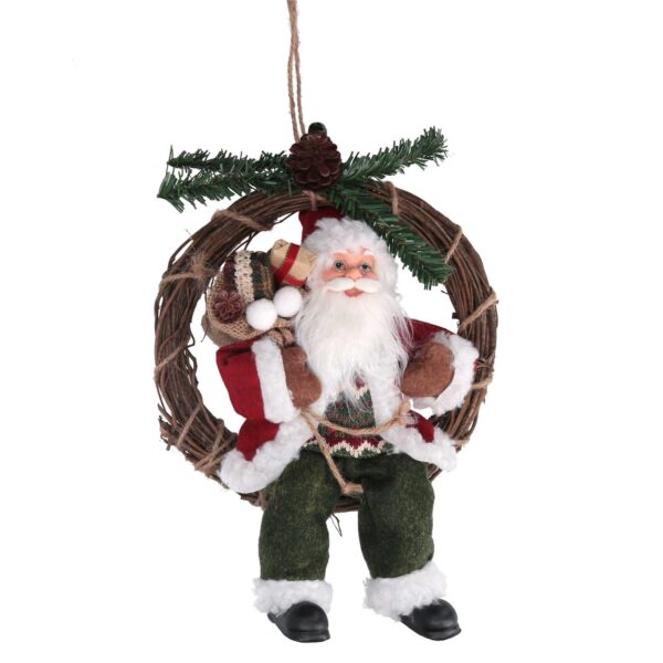 Babbo natale tessuto su ghirlanda verdee rosso cmh32/49