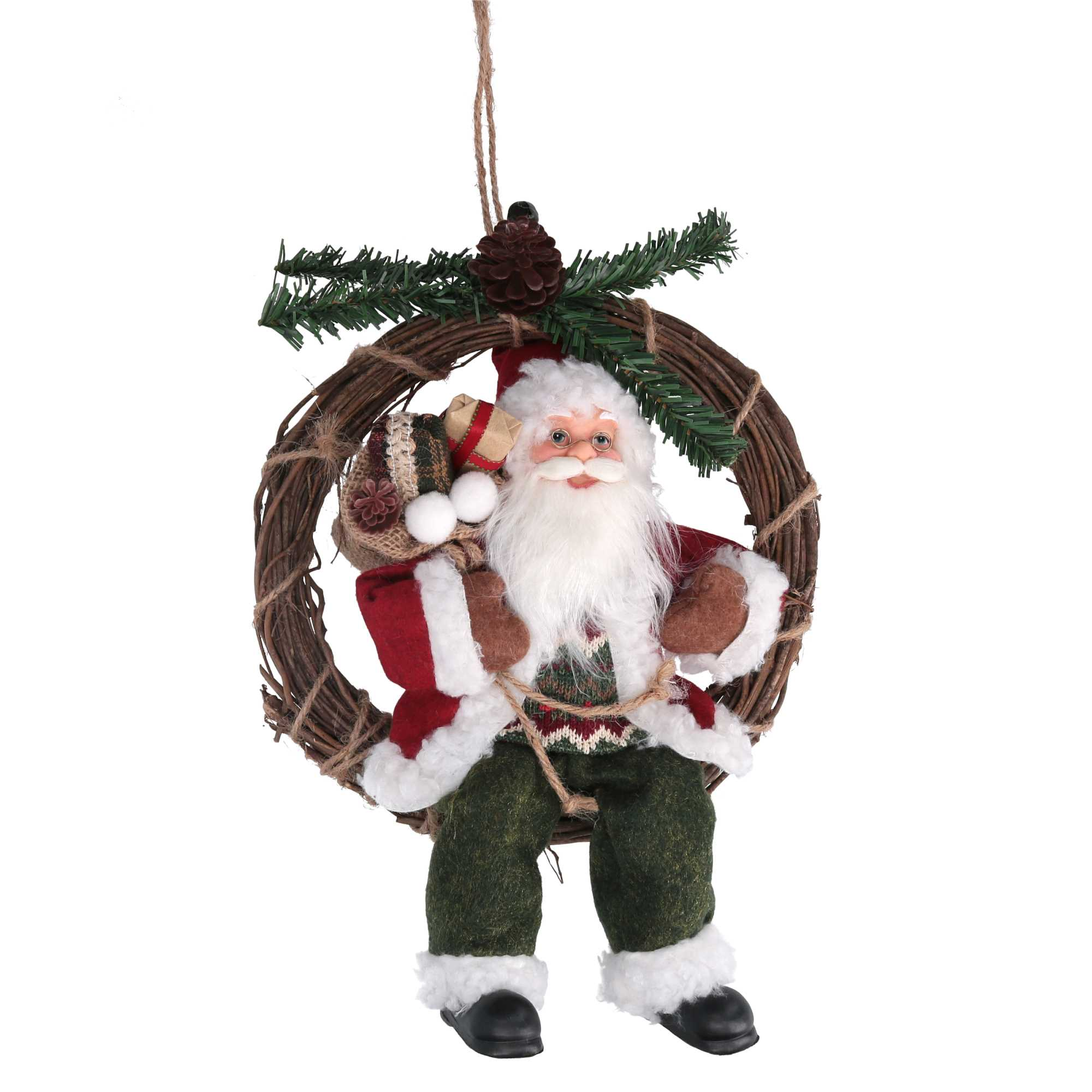 Babbo natale tessuto su ghirlanda verdee rosso cmh32/49