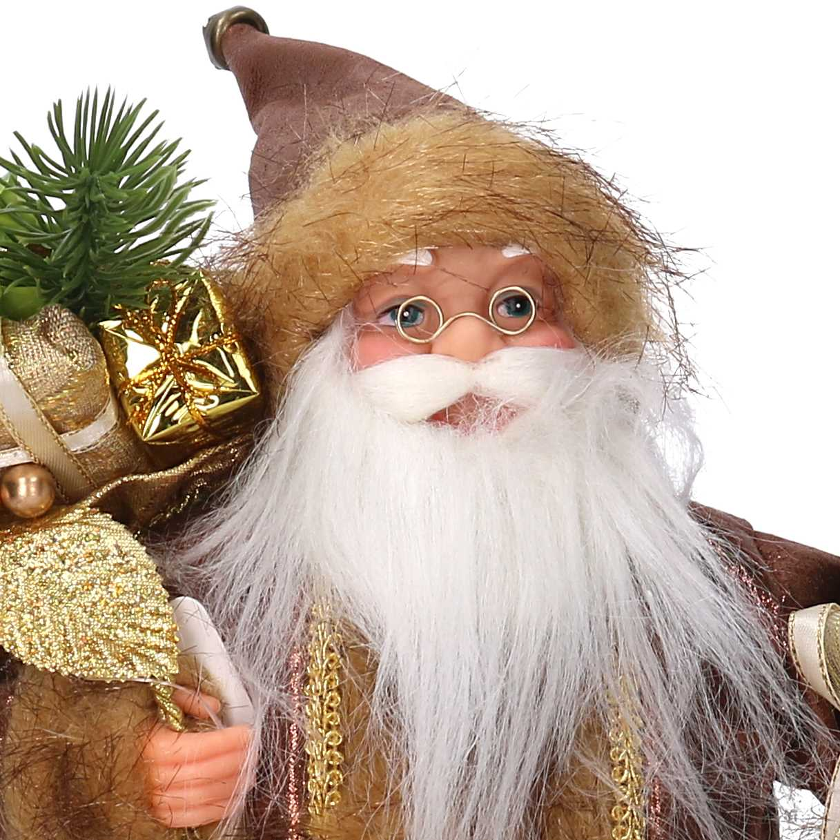 Puntale tessuto Babbo Natale oro e marrone cm ø22h30