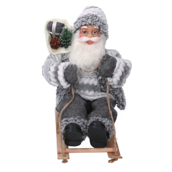 Babbo natale tessuto su slitta grigio cmh30