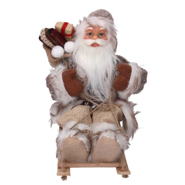 Babbo natale tessuto su slitta marrone cmh30