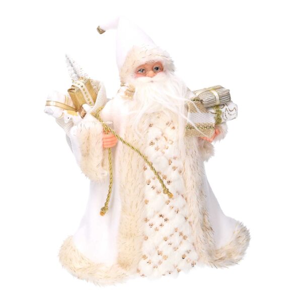 Puntale tessuto Babbo Natale bianco e oro cmø22h30