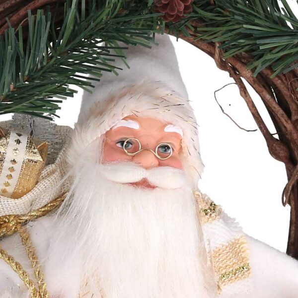 Babbo natale tessuto su ghirlanda bianco e oro cmh32/49
